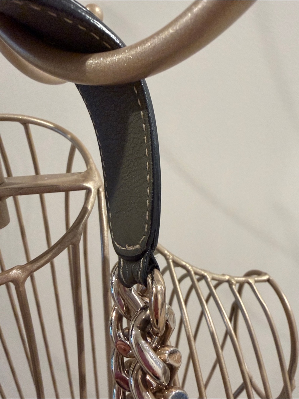 Valentino Olive Green Leather Shoulder Bag with Gold Chain Straps - Picture 6 of 14